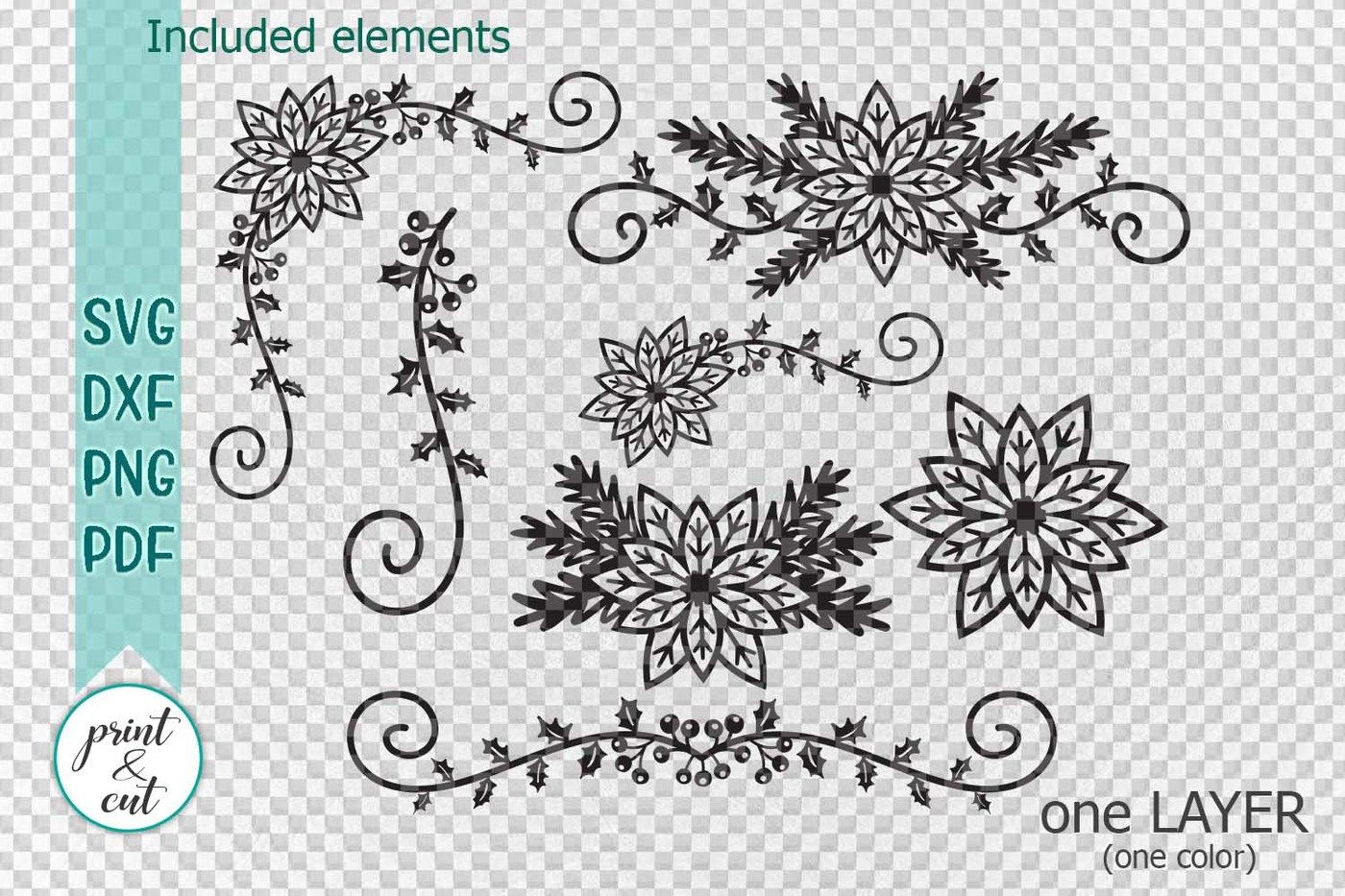 Download Poinsettia Christmas Border Swirls Decorations Paper Cut Svg By Kartcreation Thehungryjpeg Com