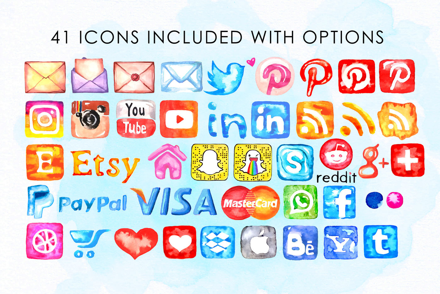 Watercolor Icons Hand drawn Icons Icons set social media icons By ...