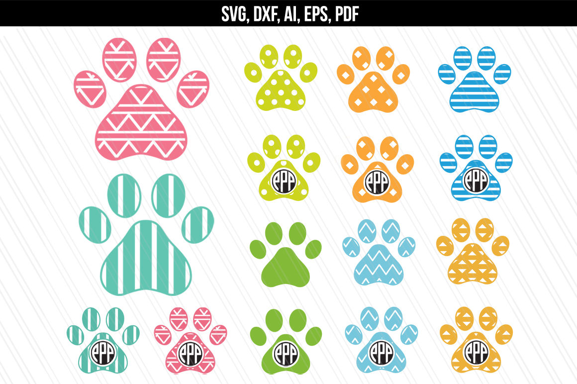 Dog paw monogram svg, dxf cut files, Vector By ...