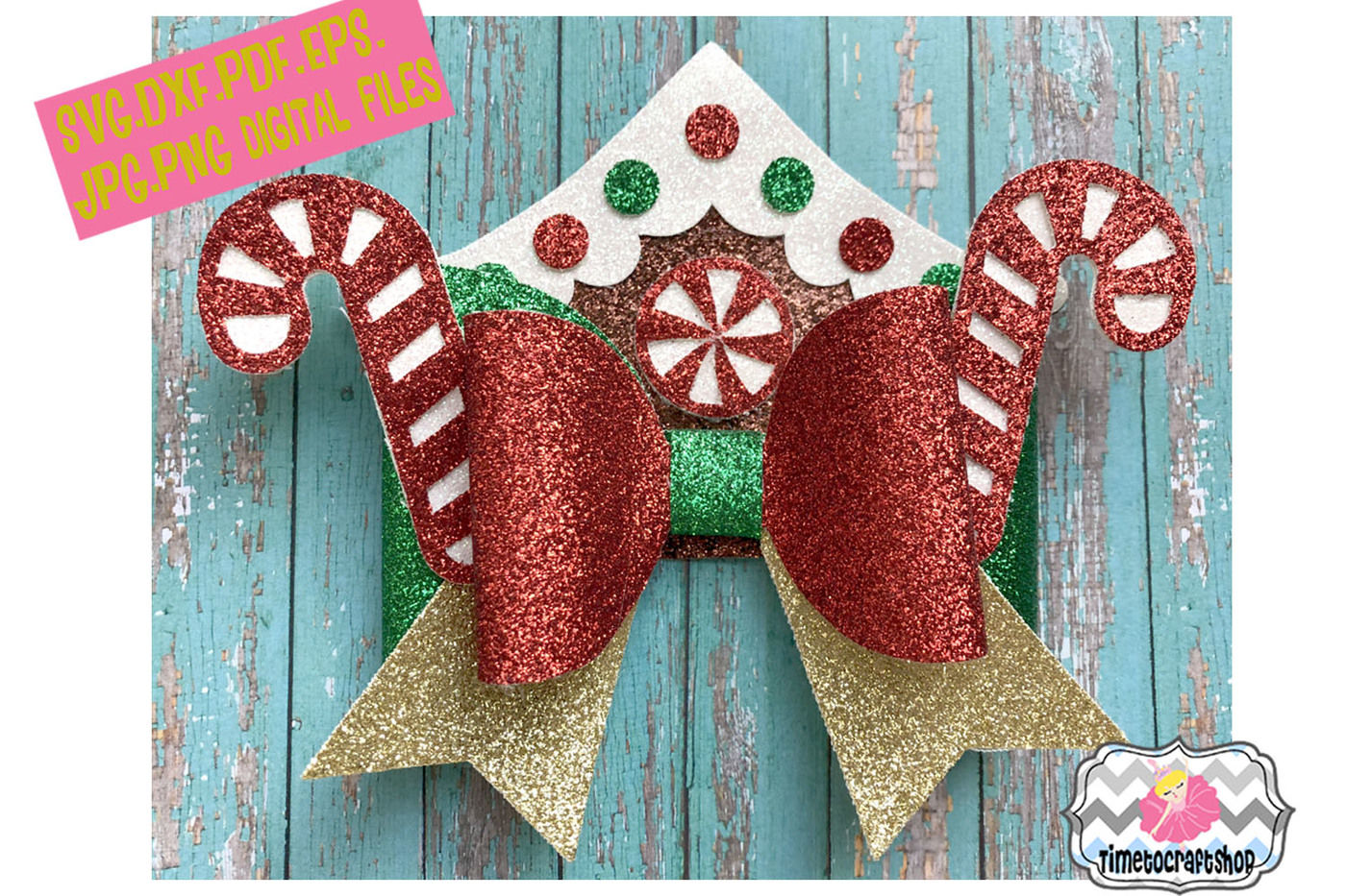 Christmas Gingerbread House Peppermint Hair Bow Template By Timetocraftshop Thehungryjpeg Com