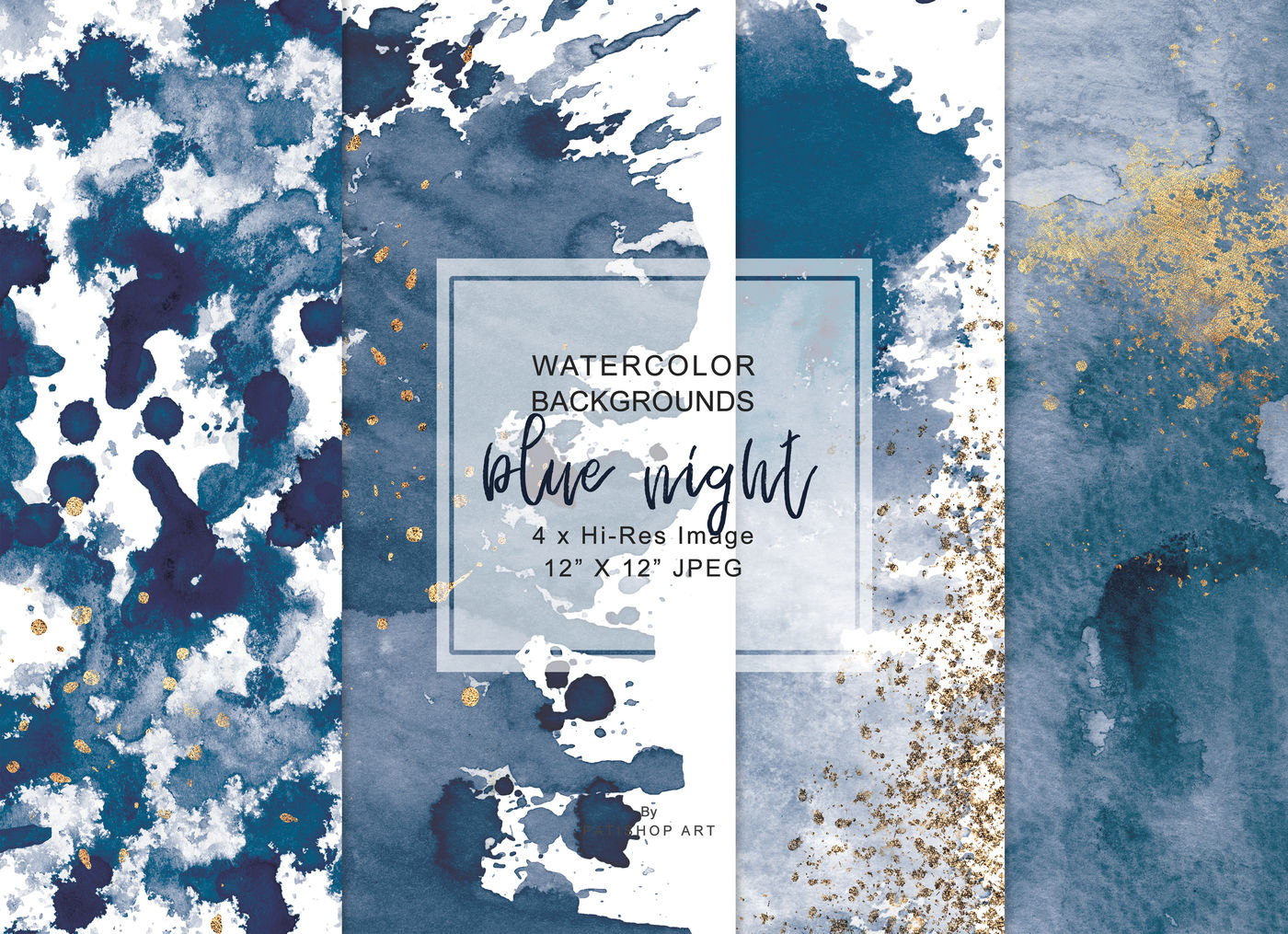 Watercolor Navy Blue and Gold Washes Background By Patishop Art ...