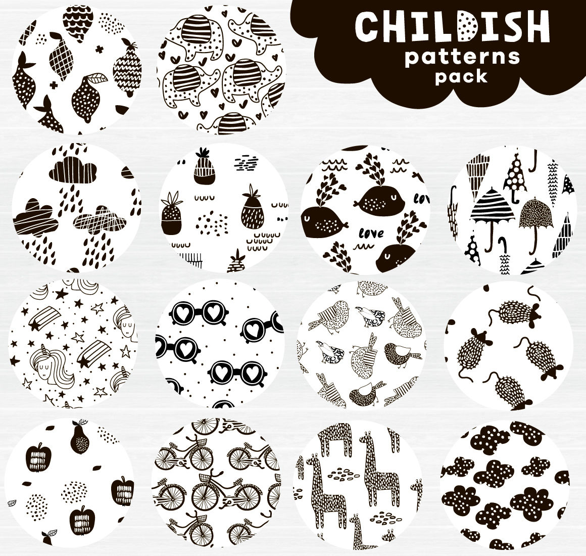 Childish B&W Patterns Pack By Solmariart | TheHungryJPEG.com