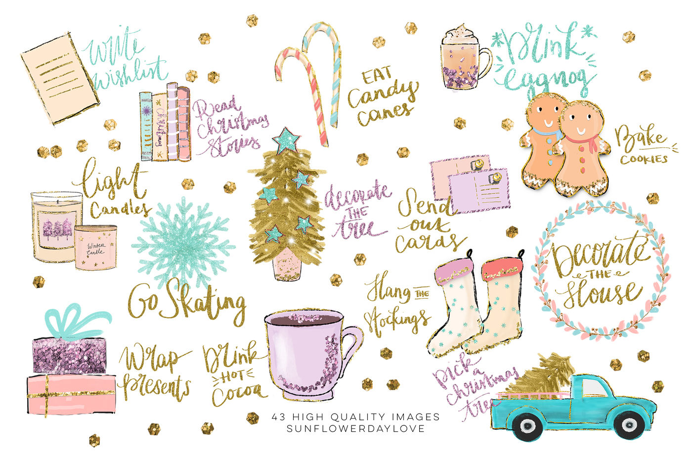 Holiday Bucket List Clip art, Christmas Decorative Planner
