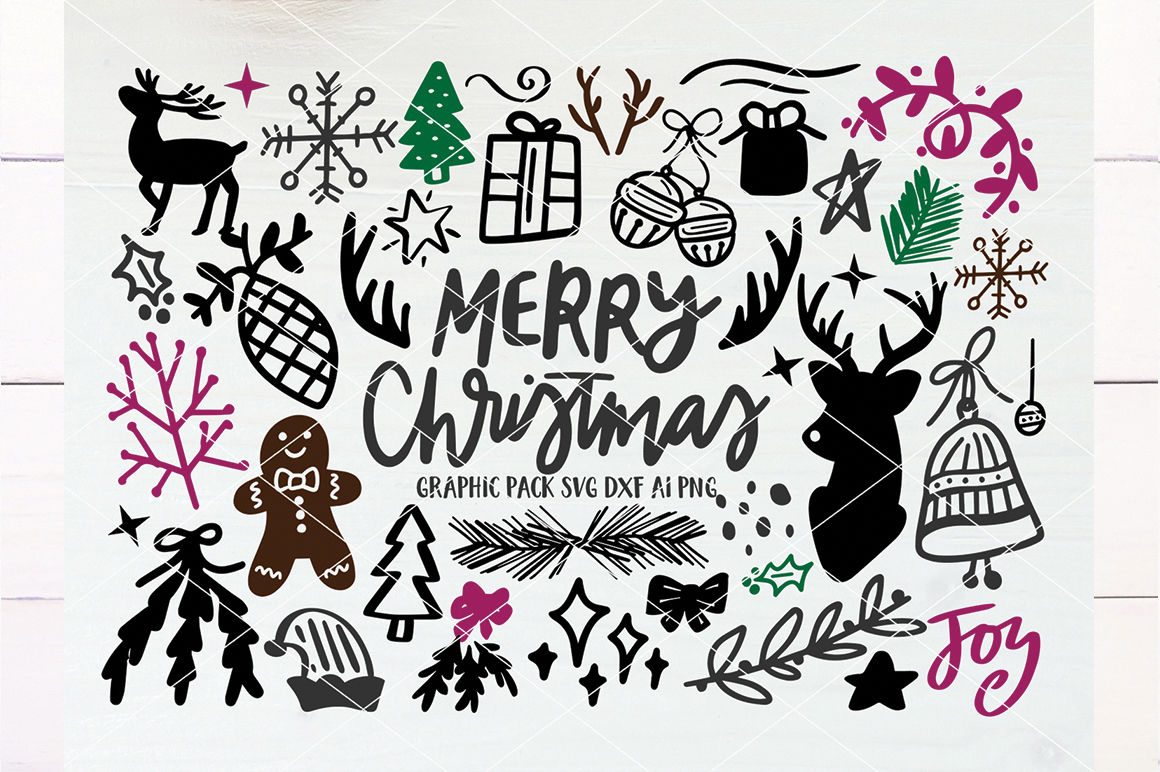 Merry Christmas Hand Drawn Graphics Pack Svg Dxf Ai Png By Svgfox Thehungryjpeg Com