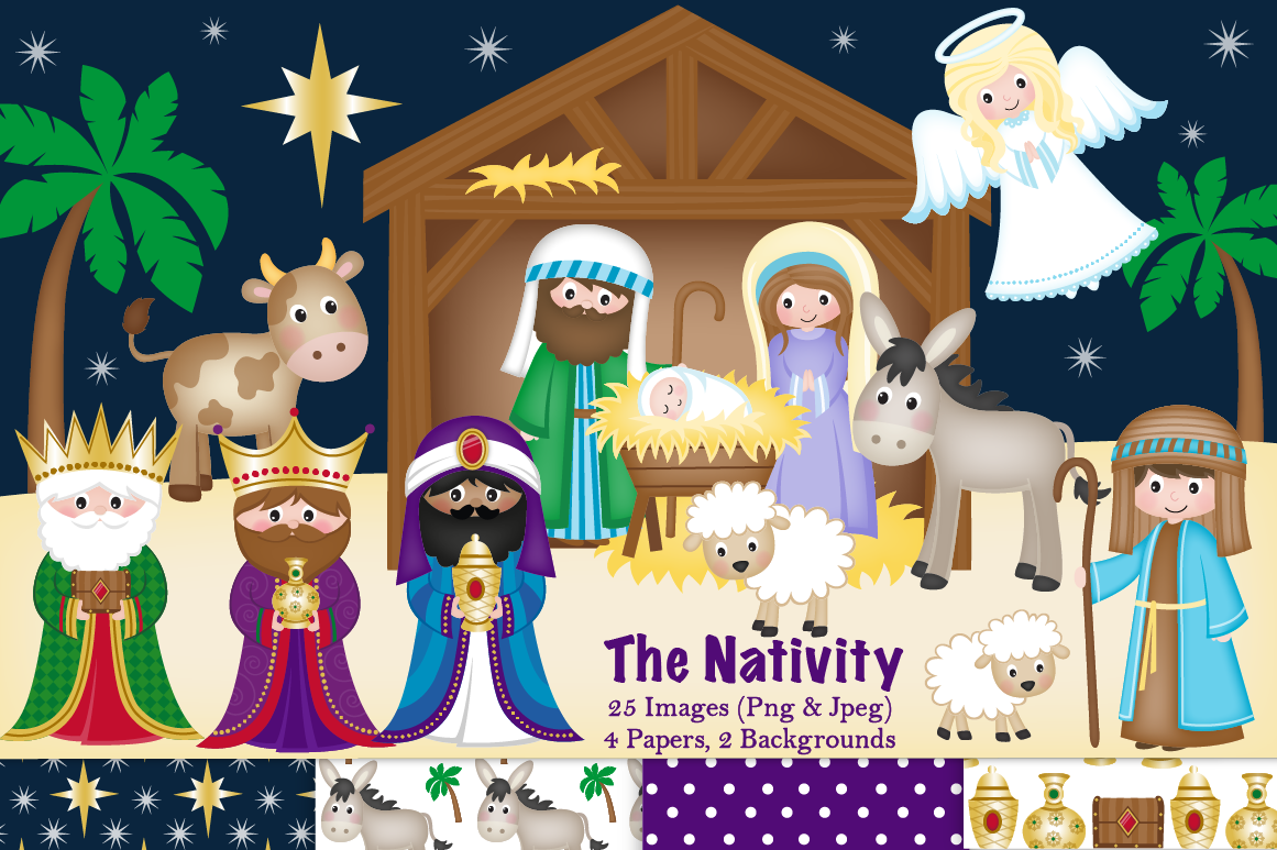 Christmas Nativity clipart, Nativity scene graphics & illustrations By ...
