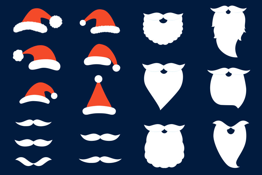Santa hat clipart, Santa beard and mustache clip art set By