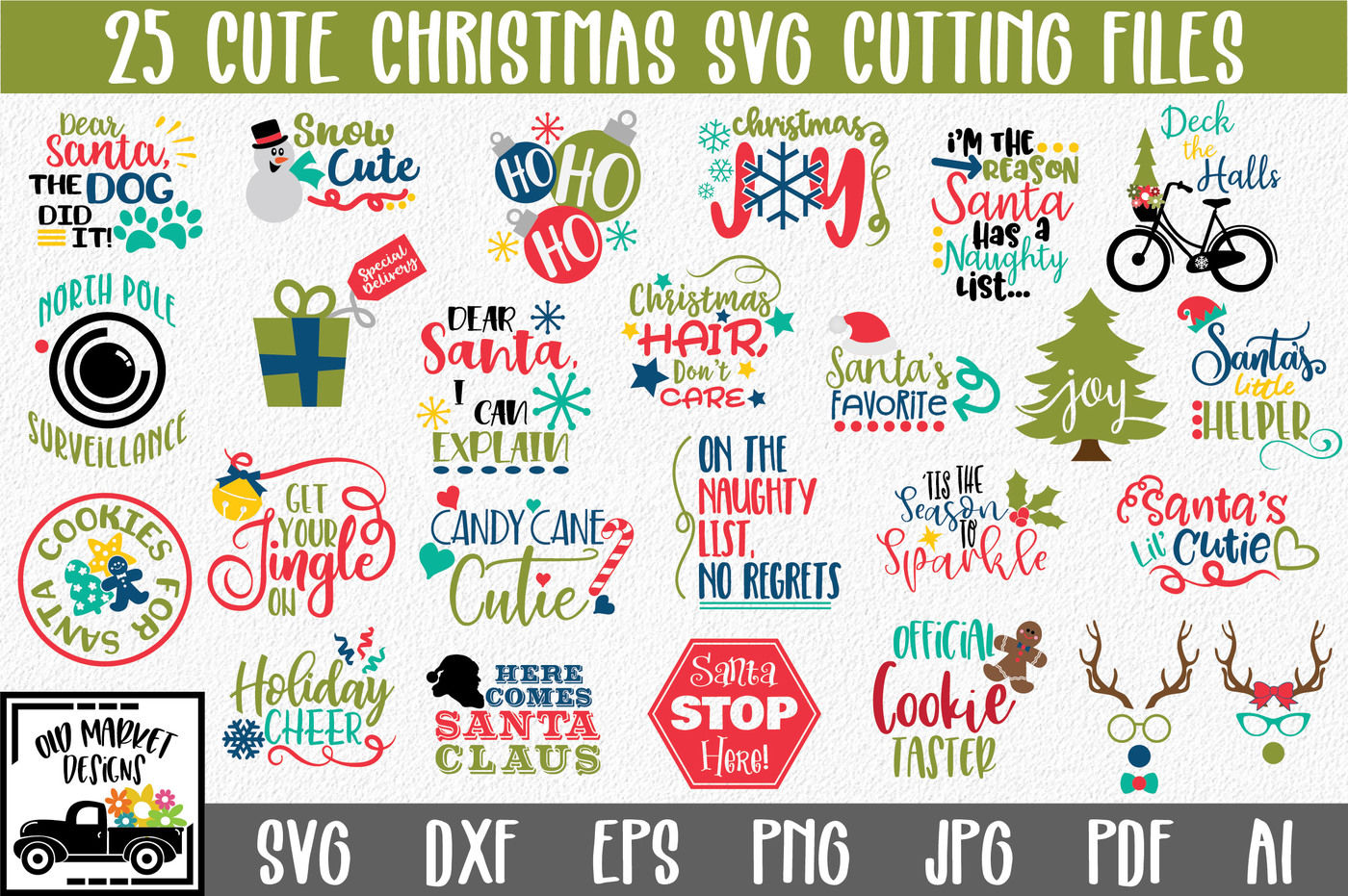 Cute Christmas SVG Bundle with 25 Christmas SVG Cut Files - DXF - EPS