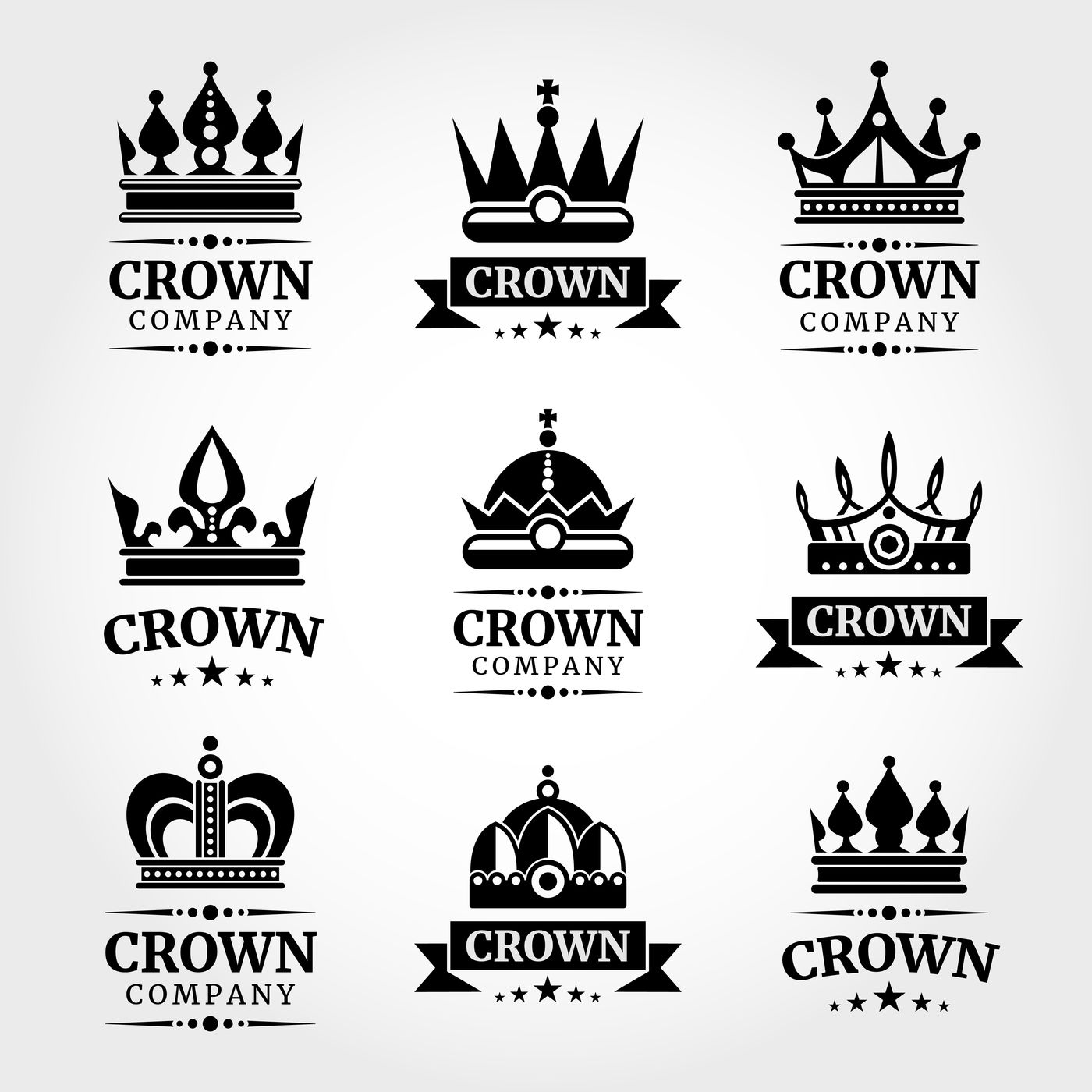 Royal vector crown logo templates set in black and white ...