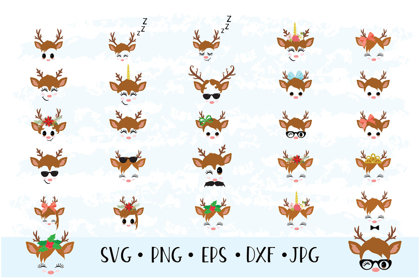 Download Christmas Decor Reindeer Faces Svg Clipart Set 1 By Rasveta Thehungryjpeg Com