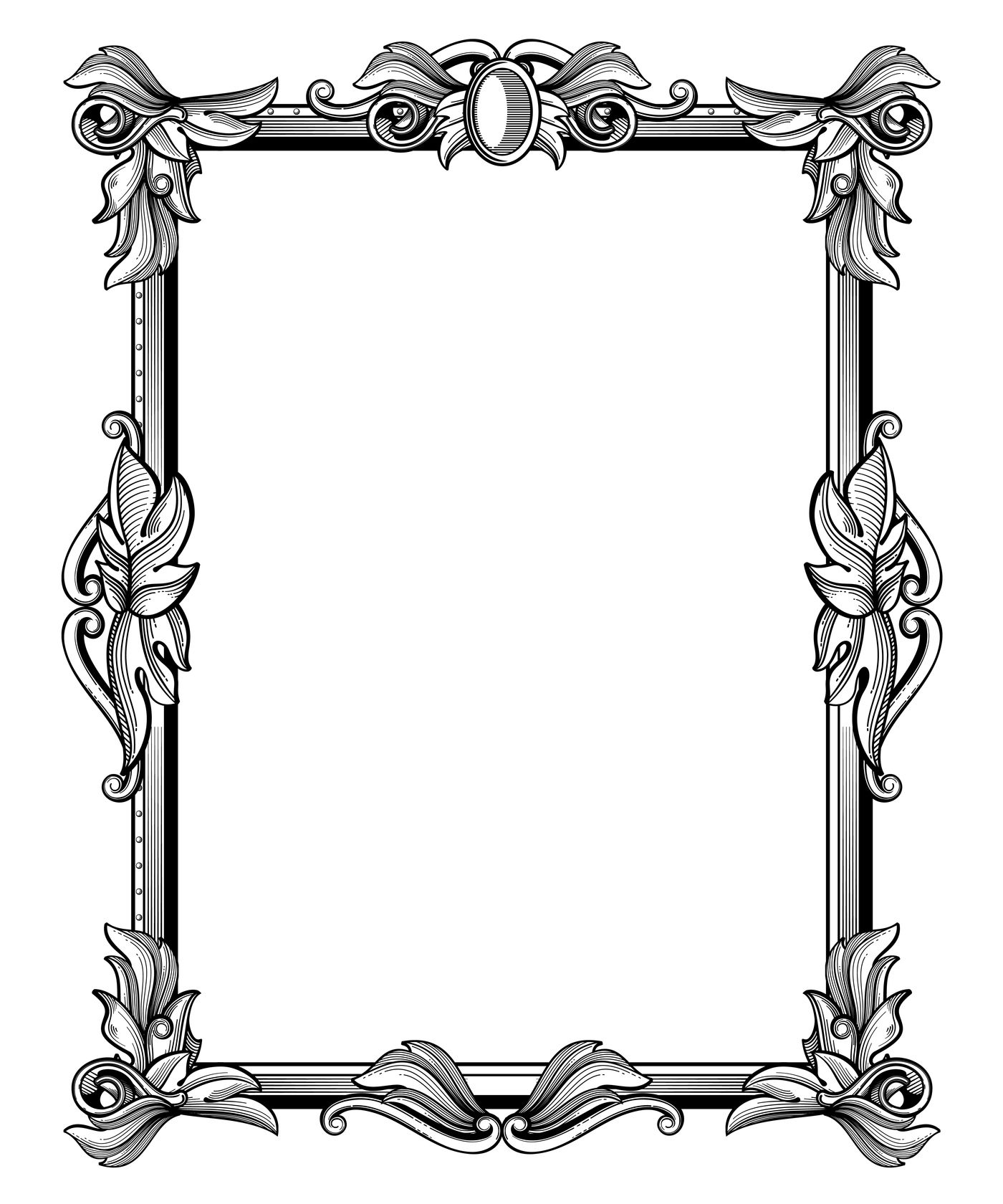 Retro Antique Baroque Border Frame With Scroll Ornaments Vector Illus By Microvector