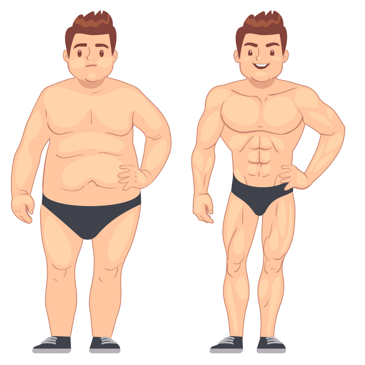 Cartoon muscular and fat man, guy before and after sports. weight loss By  Microvector | TheHungryJPEG