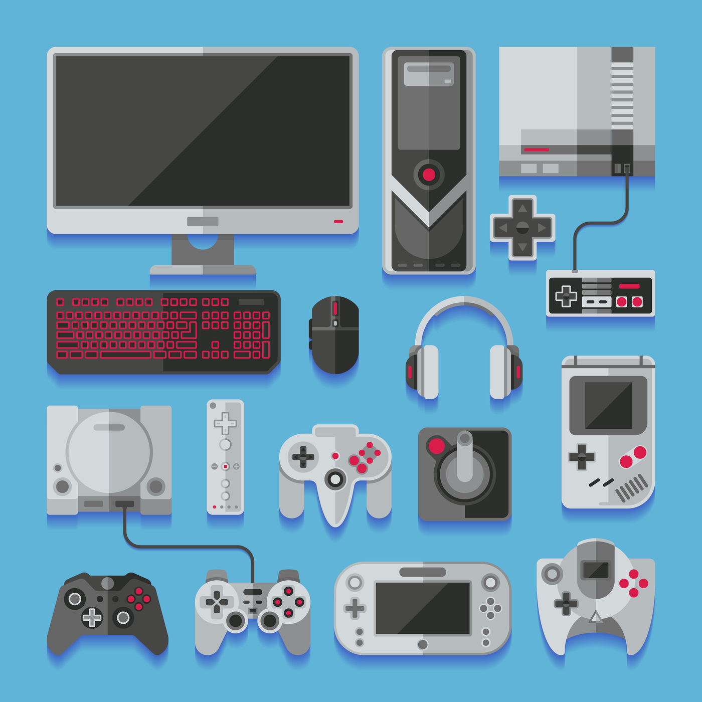 Computer, digital video online game console, game vector set | TheHungryJPEG