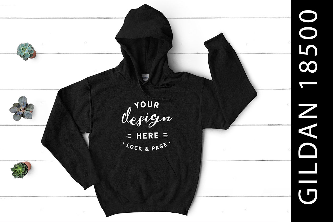 Download Black Gildan 18500 Hooded Top Mockup By Lock and Page | TheHungryJPEG.com