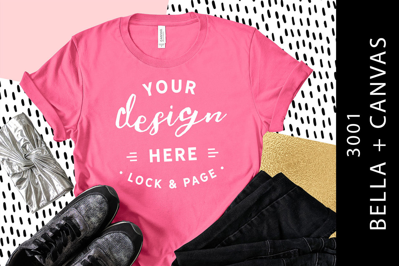 Download Charity Pink Bella Canvas 3001 Cute Girls T Shirt Mockup By Lock And Page Thehungryjpeg Com