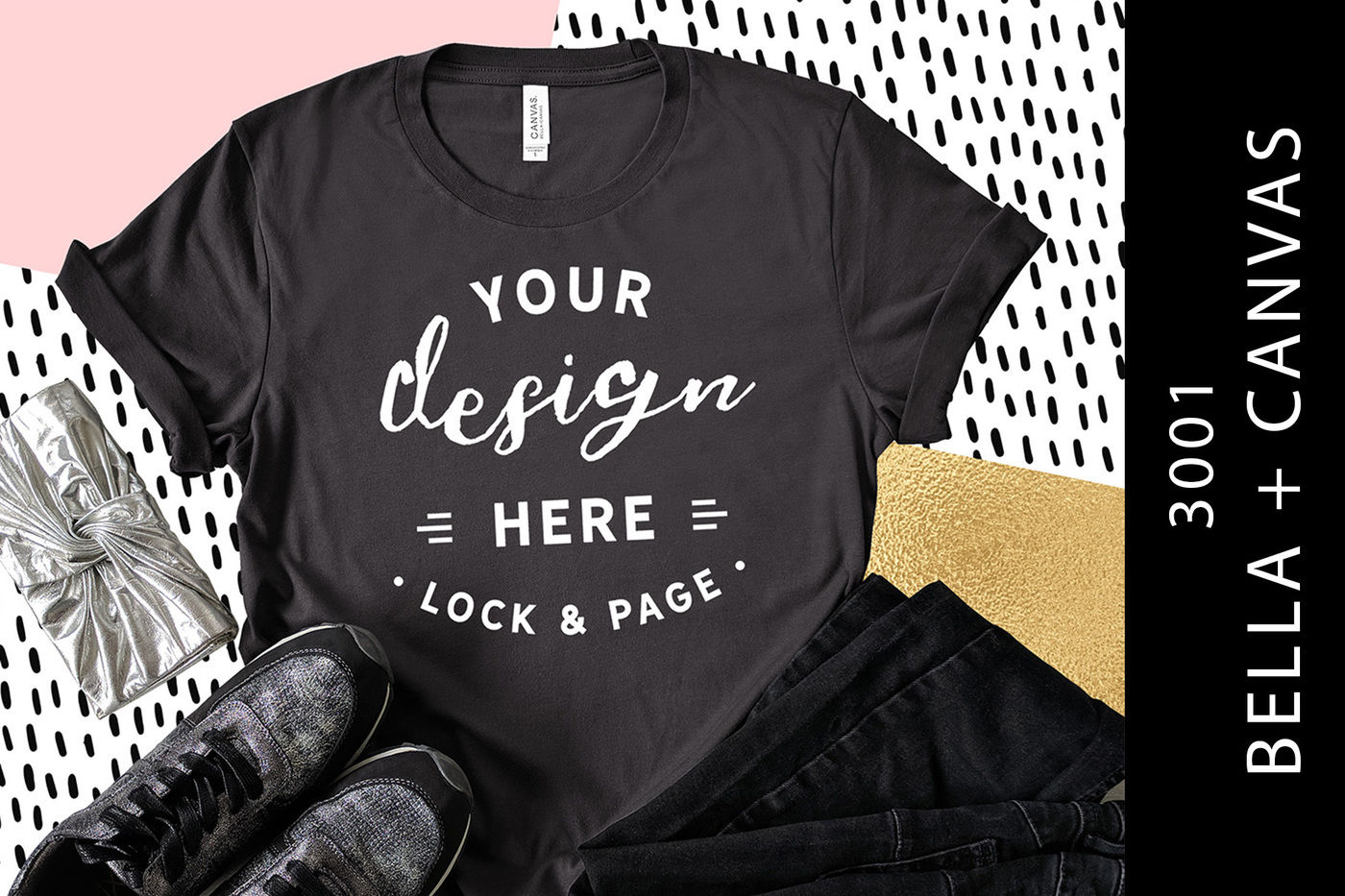 Download Dark Grey Bella Canvas 3001 T Shirt Mockup Feminine Flat Lay By Lock And Page Thehungryjpeg Com