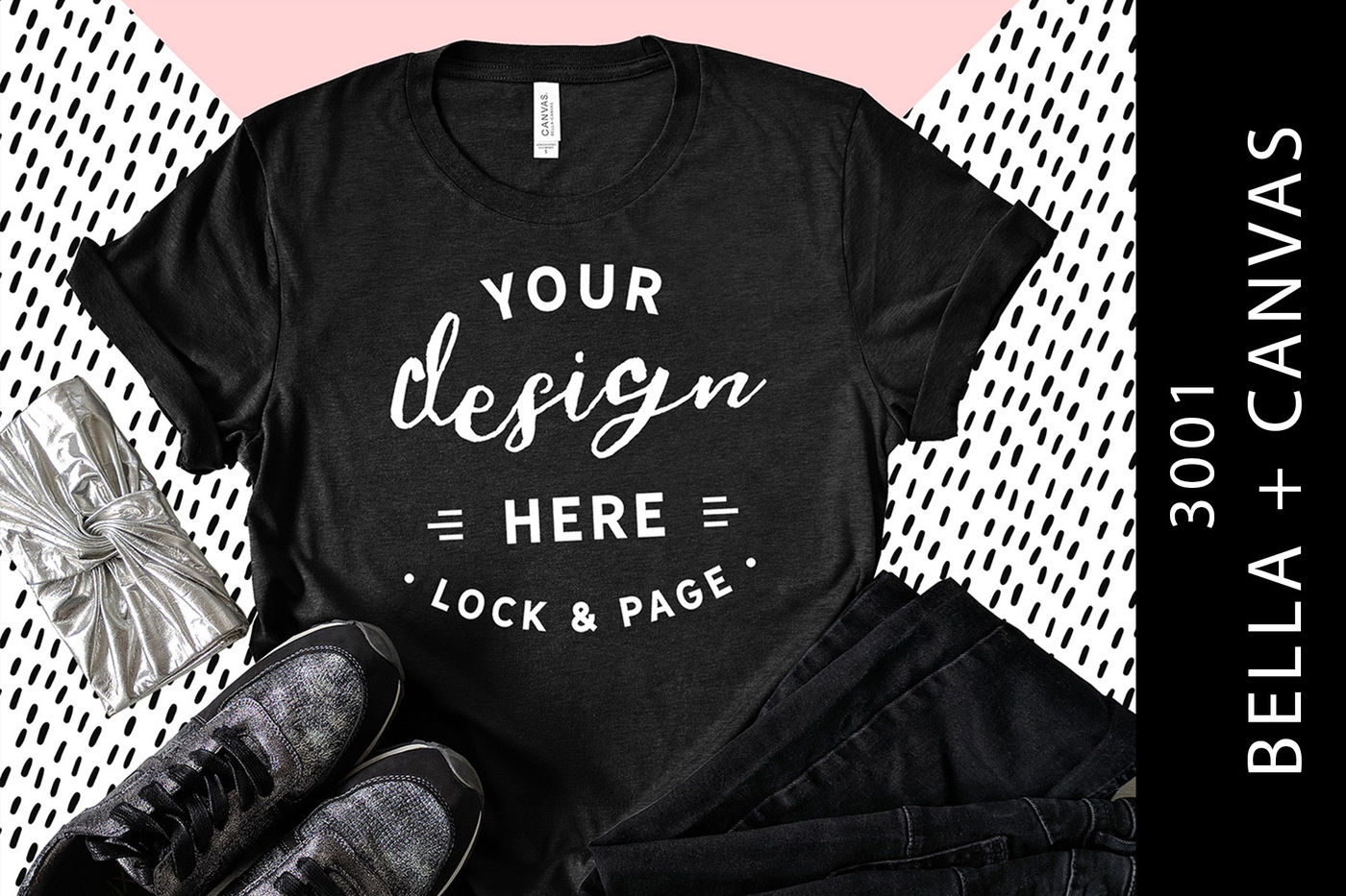 Download Heather Black Bella Canvas 3001 T-Shirt Mockup Fashion ...