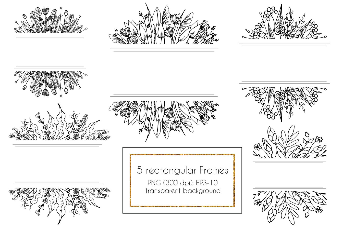 Black-White Floral Frames - Vector Set By Watercolor Arts