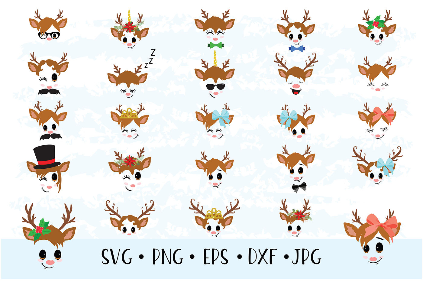 Reindeer Faces Clip Art Set 2 By Rasveta Thehungryjpeg Com