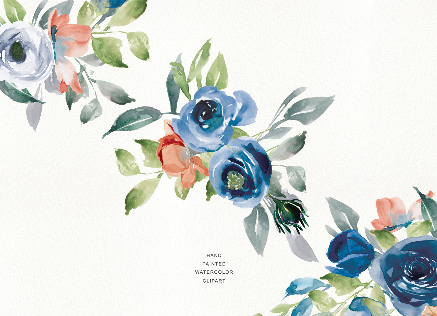 Watercolor Nave Rose Clipart Navy Blue And Orange Floral Bouquets By Patishop Art Thehungryjpeg Com