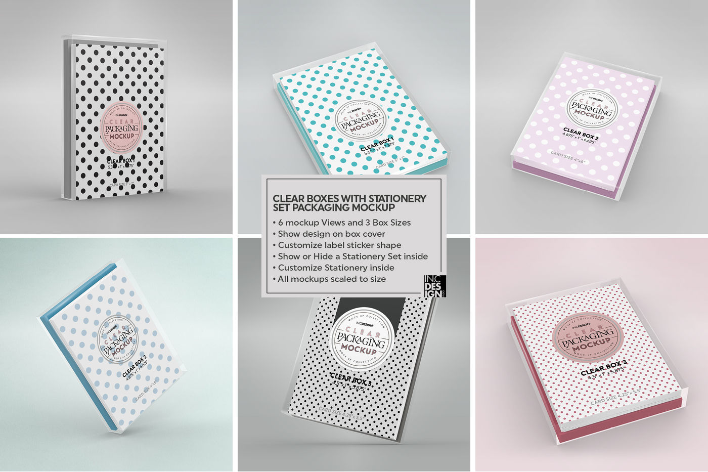 Download Clear Box Set With Stationery Packaging Mockup By Inc Design Studio Thehungryjpeg Com