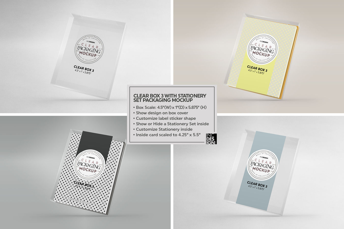 Download Clear Box Set With Stationery Packaging Mockup By Inc Design Studio Thehungryjpeg Com
