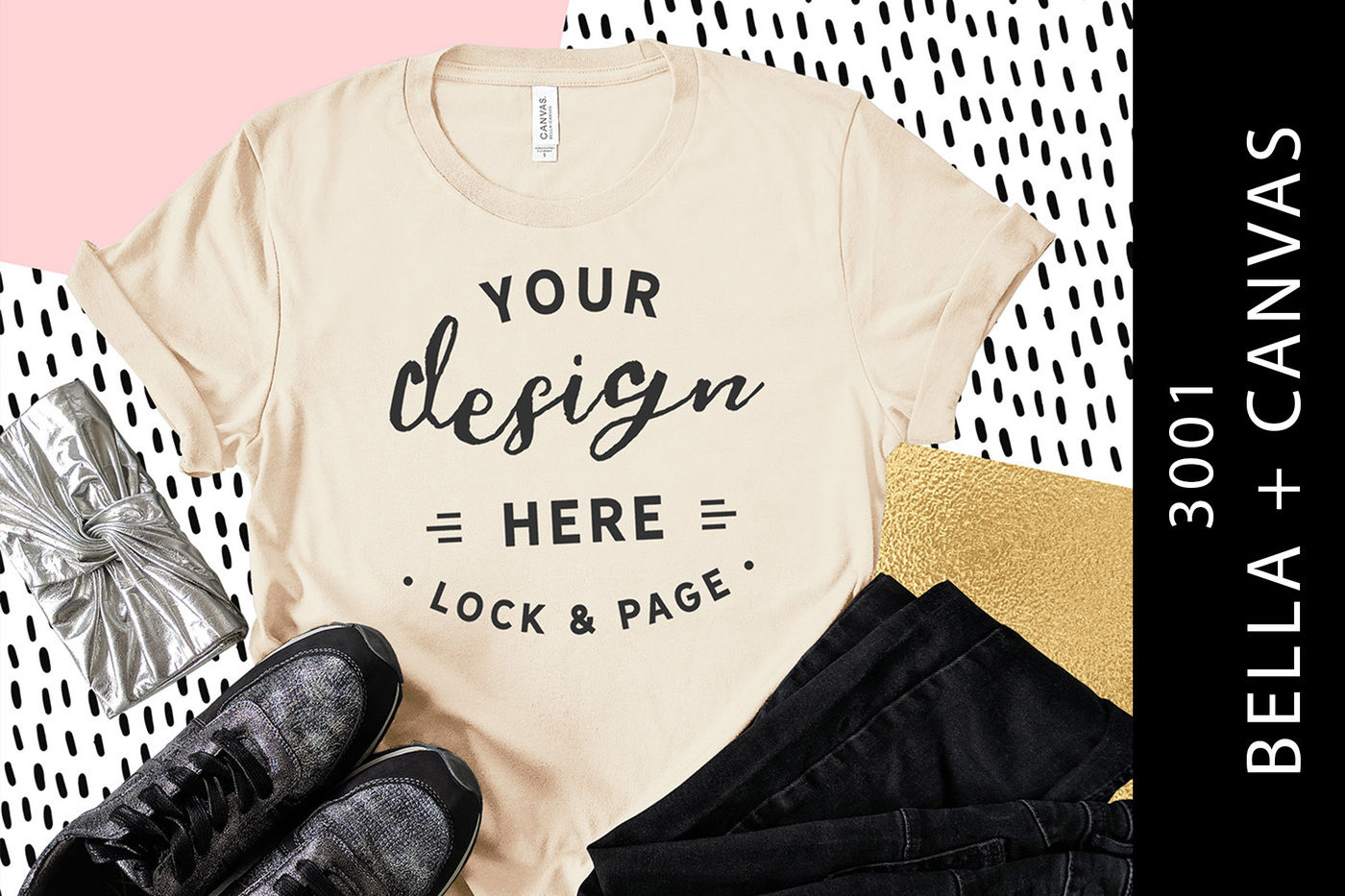 Download Soft Cream Bella Canvas 3001 T Shirt Mockup Women S Flat Lay By Lock And Page Thehungryjpeg Com