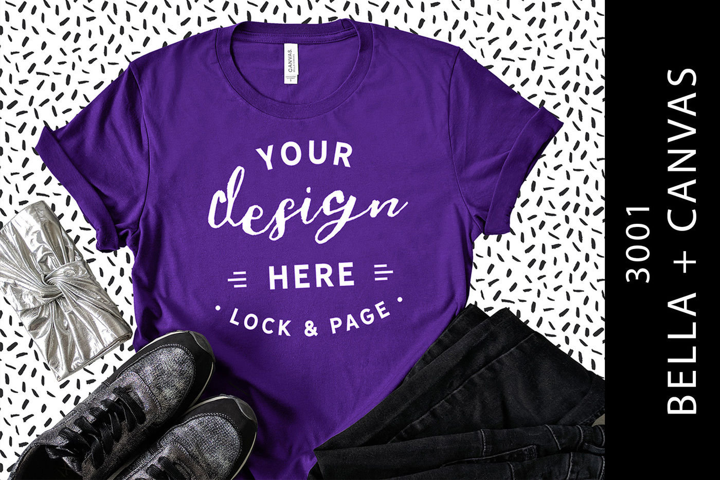 Download Bella Canvas 3001 Team Purple T Shirt Mockup By Lock And Page Thehungryjpeg Com