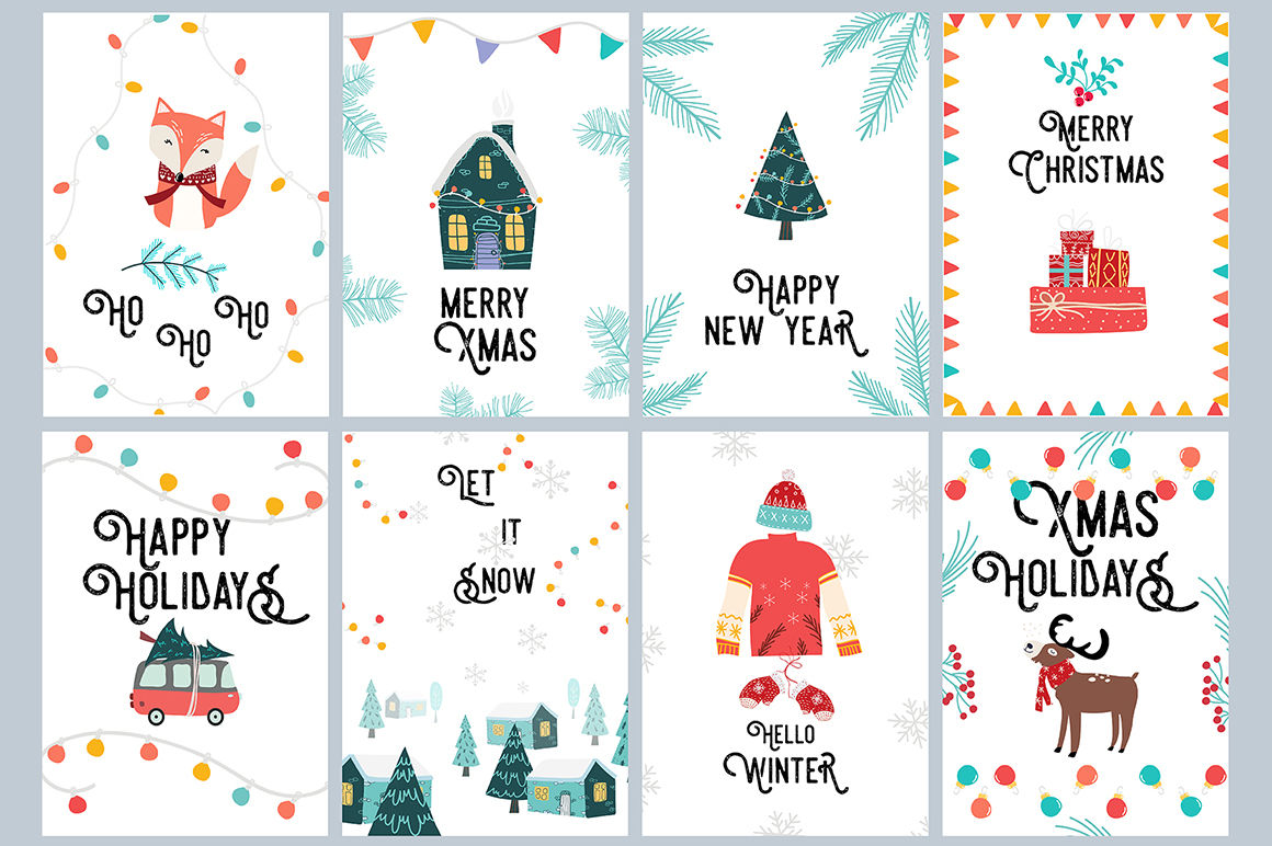 Cute Christmas Cards By 2DVill | TheHungryJPEG