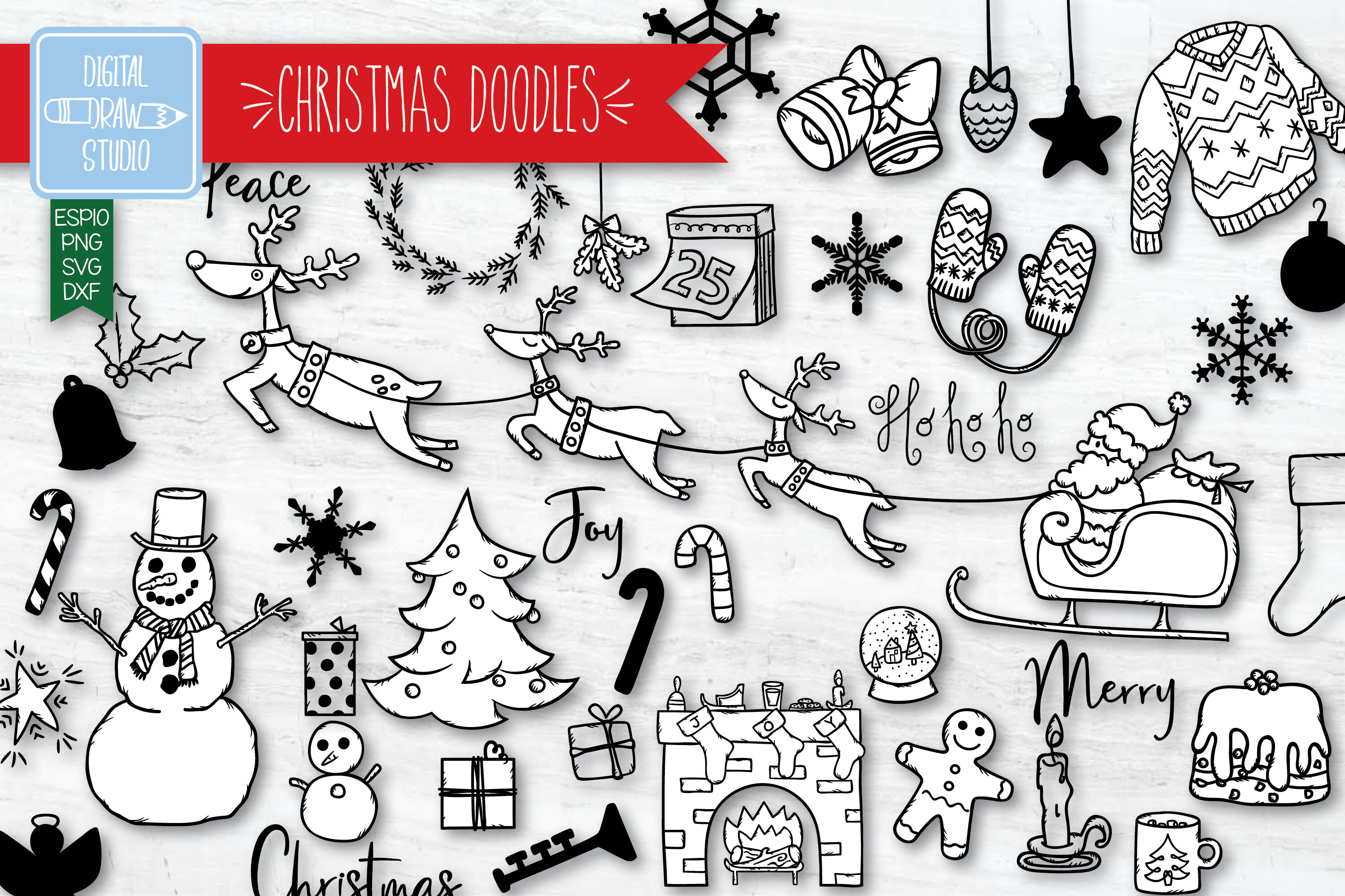 Hand Drawn Christmas Clip Art New Year Holiday Winter Party By Digital Draw Studio Thehungryjpeg Com