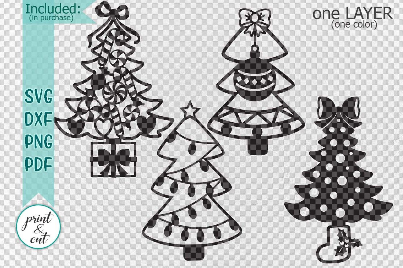 Christmas Trees Bundle Papercutting Template Svg Dxf Cut Files By Kartcreation Thehungryjpeg Com