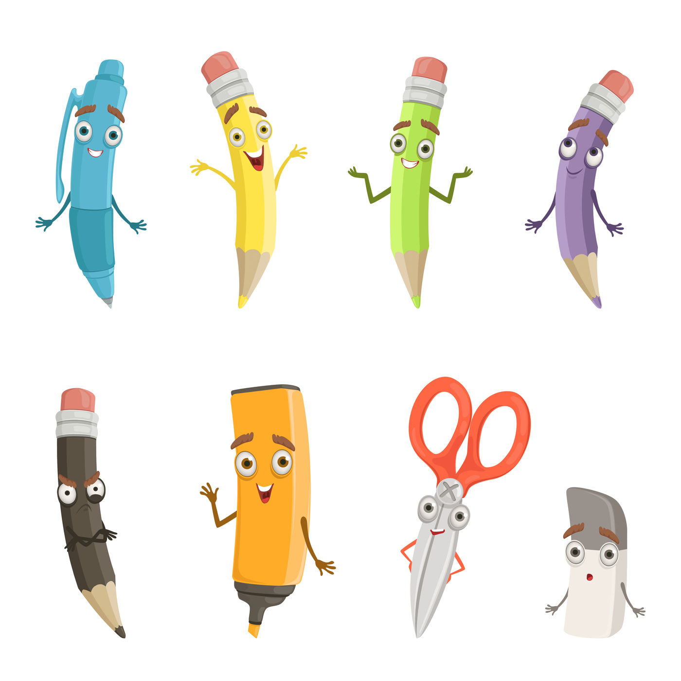 Cartoon characters of different drawing tools. Pencils, pen and others By  ONYX