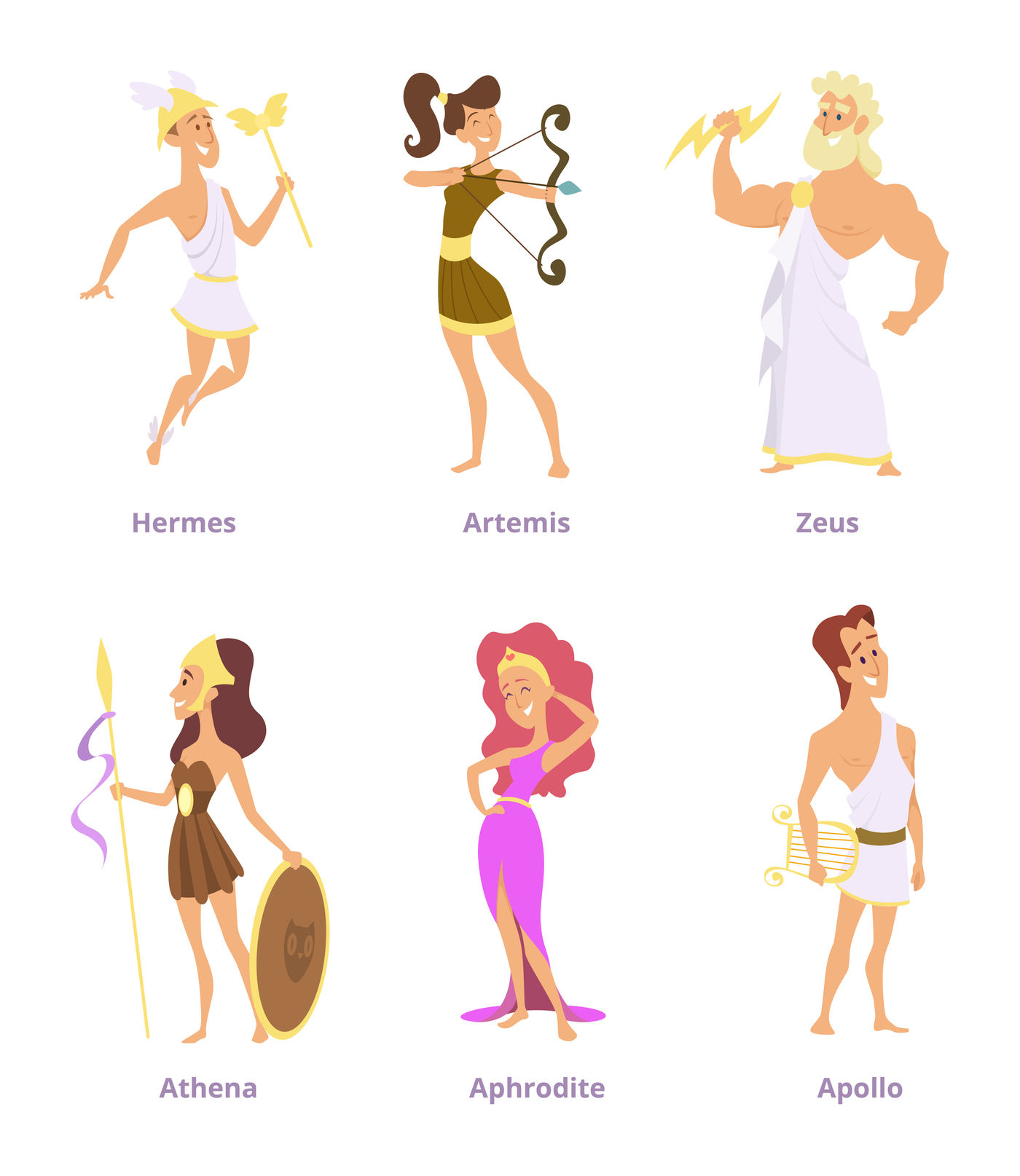 Greek Ancient Gods Set Of Cartoon Characters Male And Female By Onyx Thehungryjpeg Com