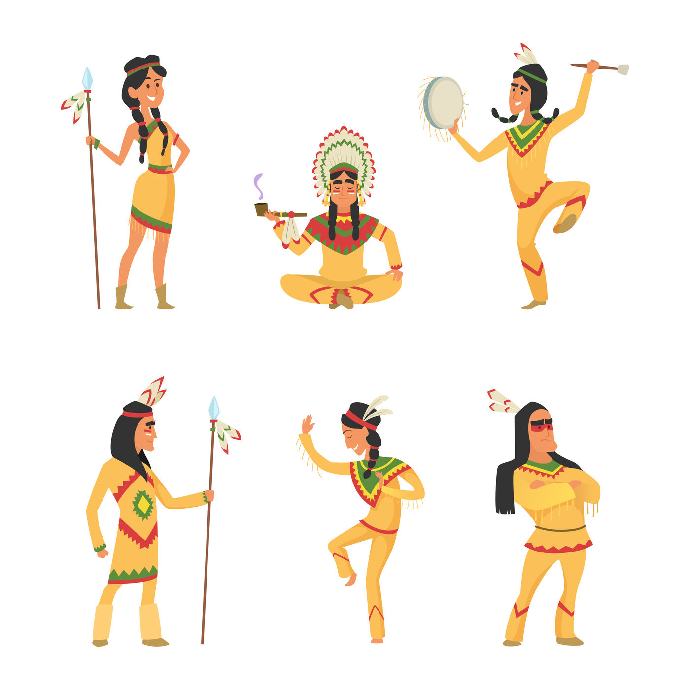 Native american indians. Cartoon characters set in vector style By ONYX |  TheHungryJPEG