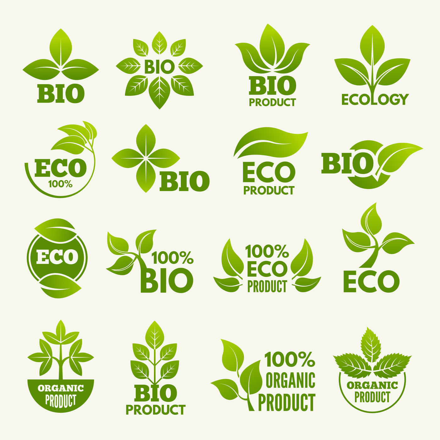 Organic eco logos and labels with illustrations of leaves By ONYX ...