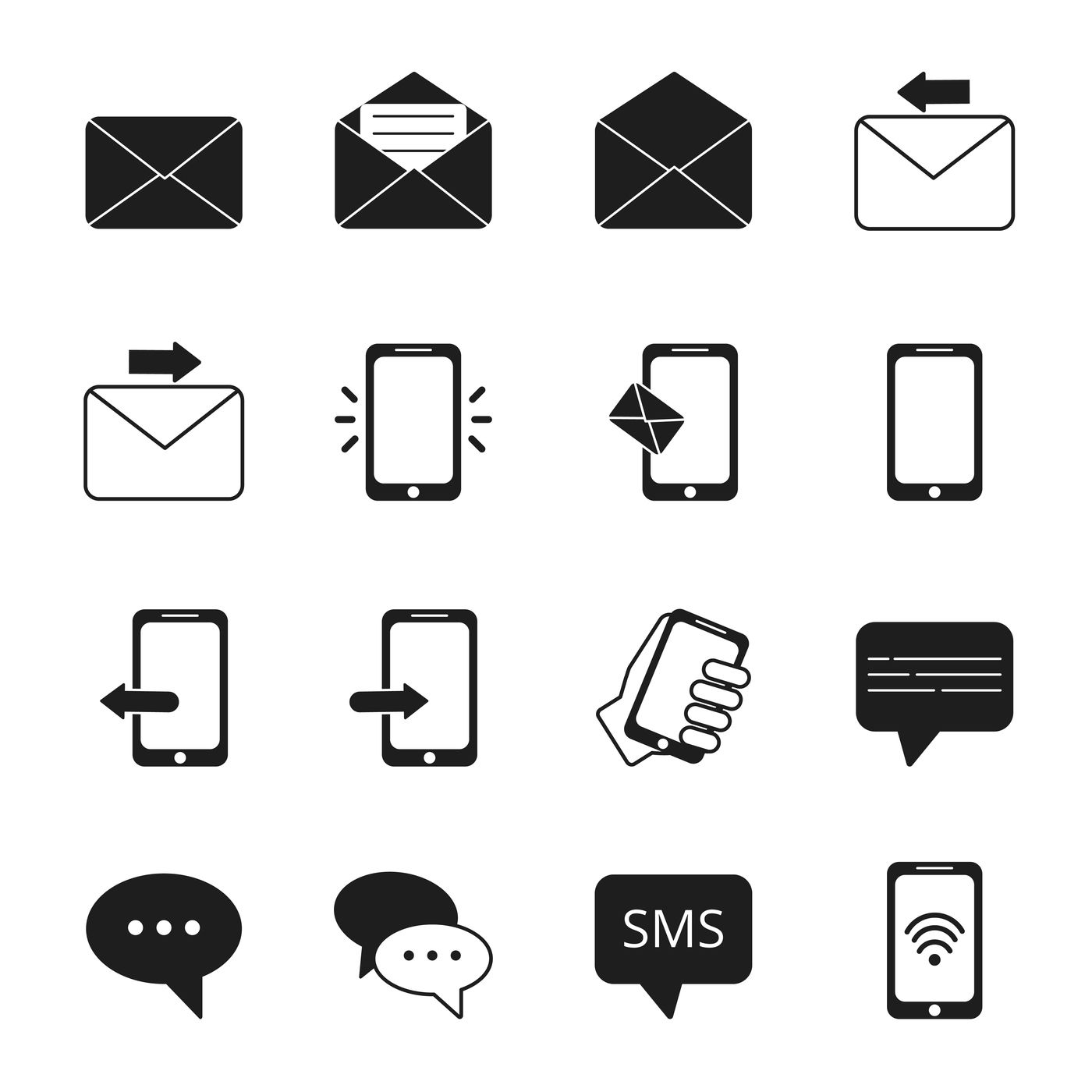 Business Icon Set Of Communication Symbols Phone Message Bubbles Em By Onyx Thehungryjpeg Com