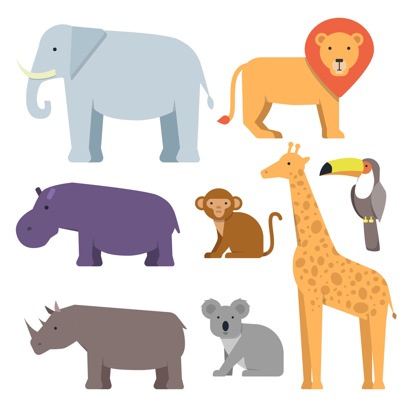 Wild animals in flat style. Vector pictures collection By ONYX ...