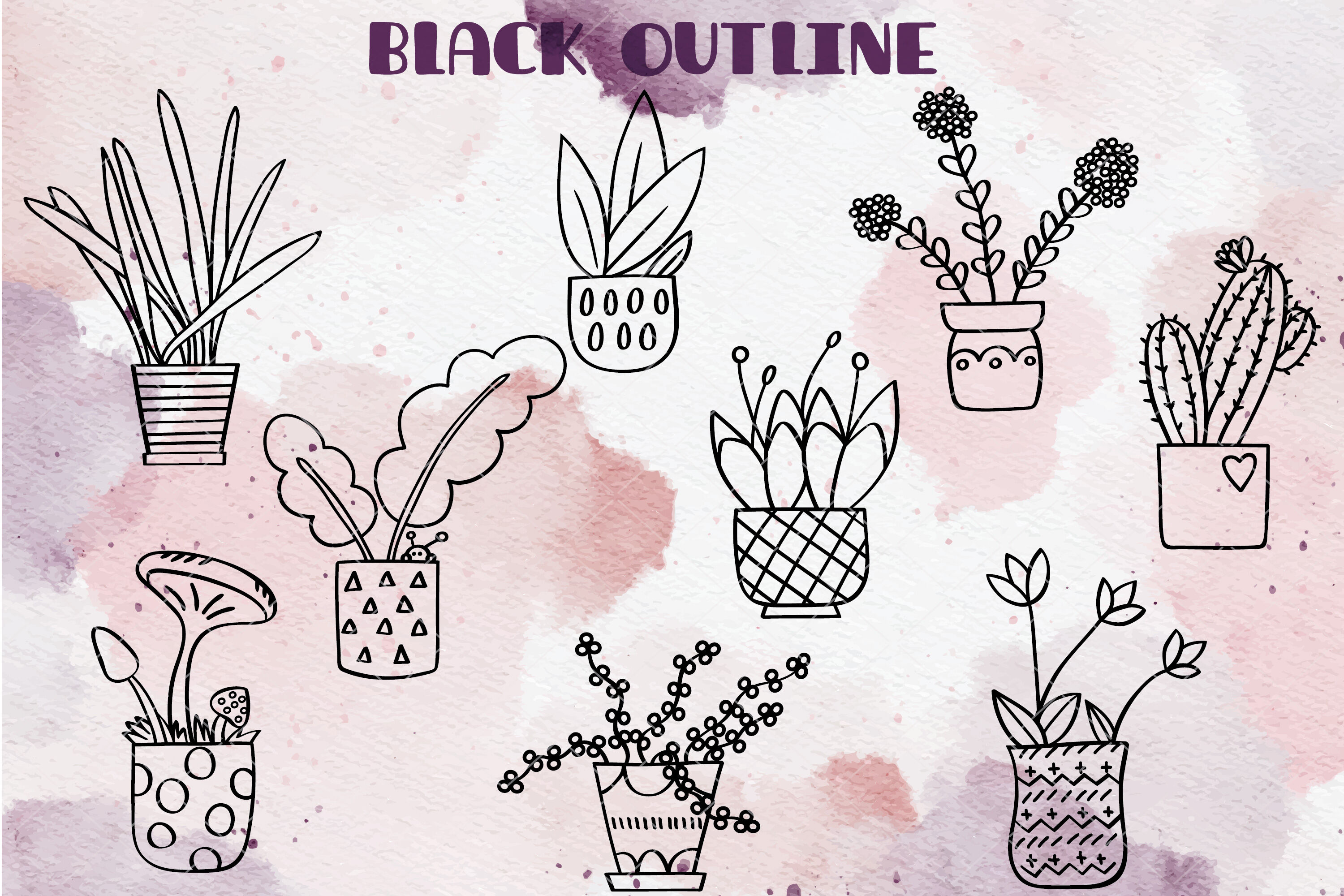 Potted Cactus PNG Images, Drawing Plant, Hand Painted Flowers