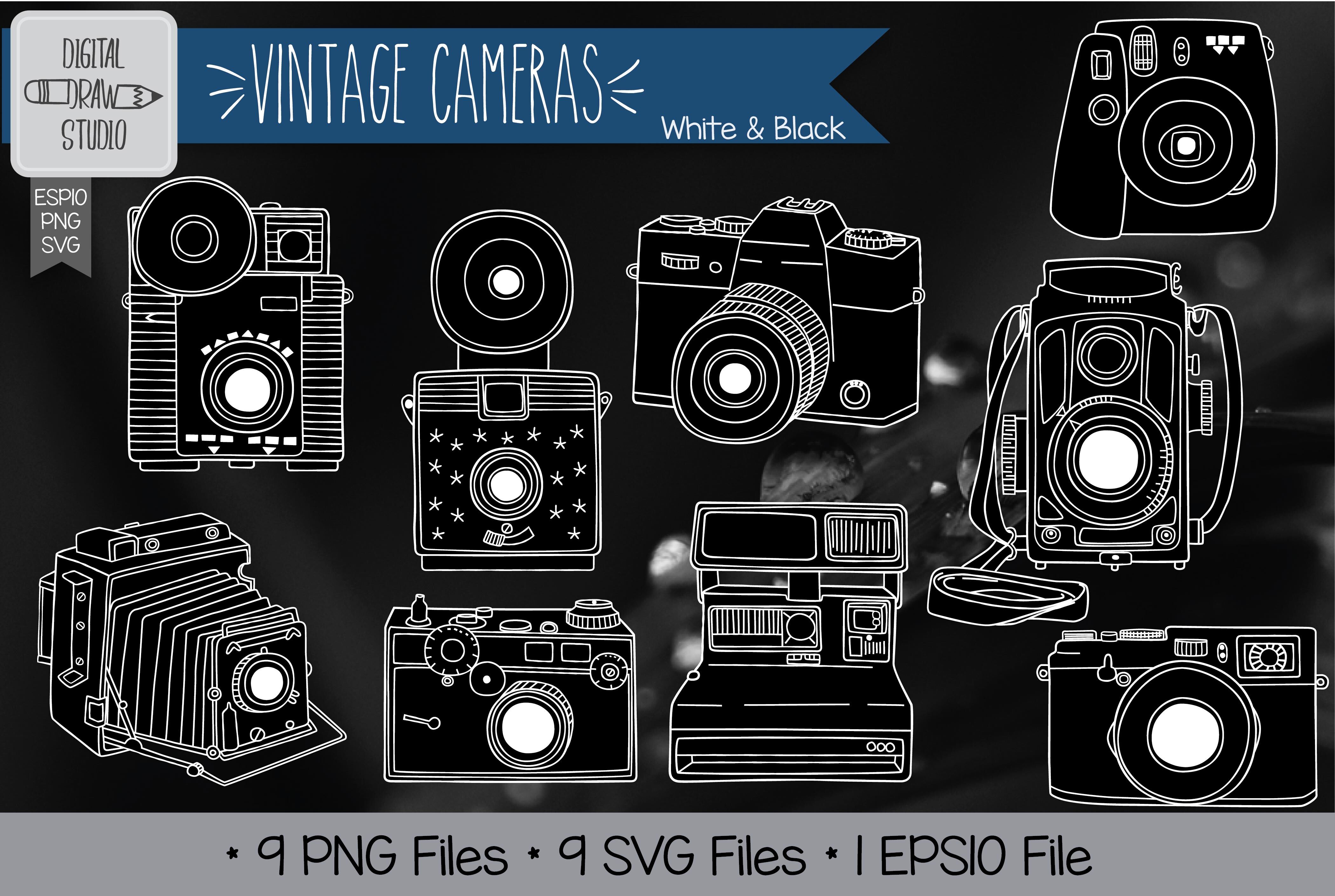 Download 45 Hand Drawn Vintage Cameras | Polaroid Vector | Retro ...