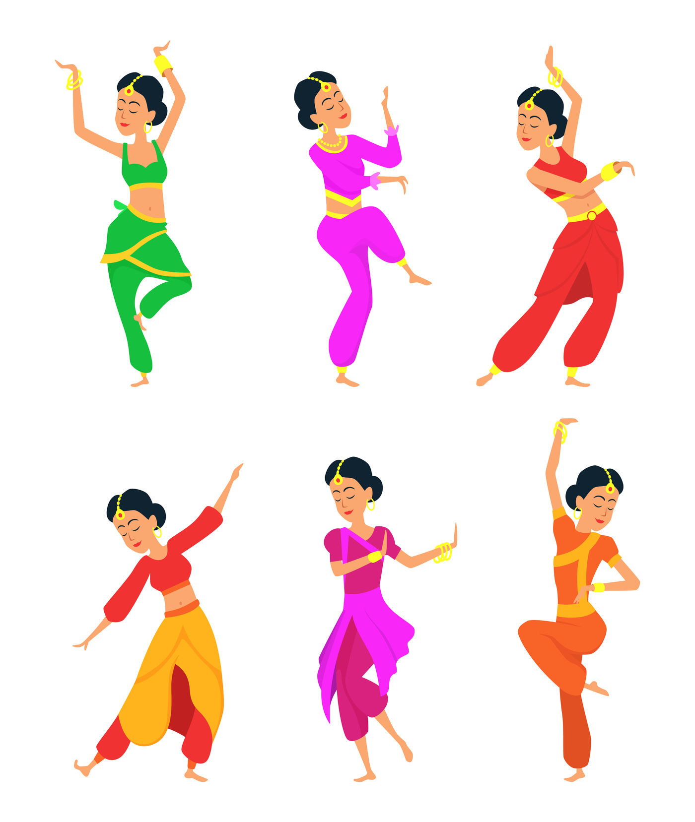 Female indian dancers. Cartoon characters By ONYX | TheHungryJPEG