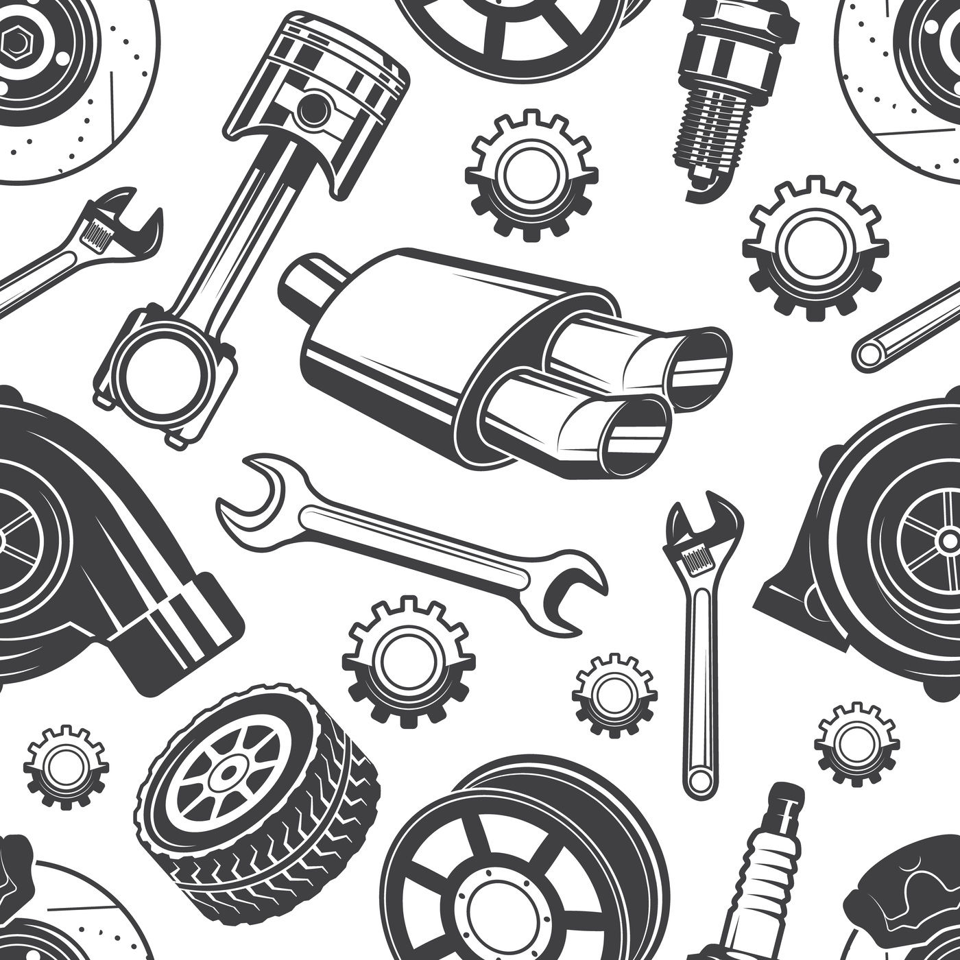 Madeliefje Bijdrage Geweldig Monochrome seamless pattern with automobile tools and details By ONYX |  TheHungryJPEG.com