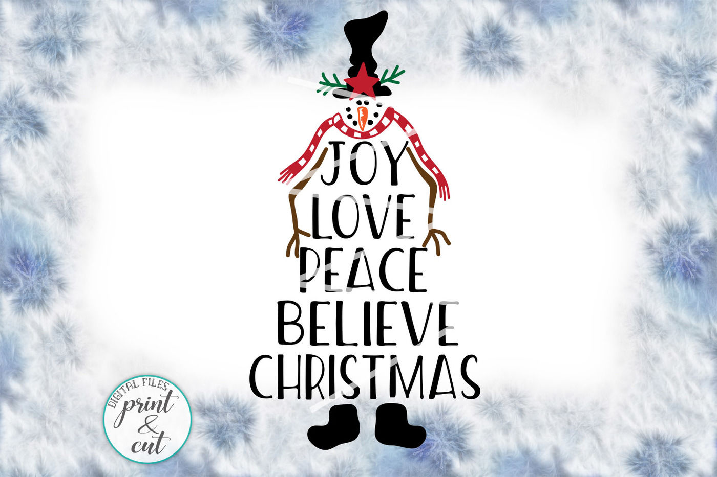 Joy Love Peace Believe Christmas Snowman Vintage Svg Pdf Dxf By Kartcreation Thehungryjpeg Com