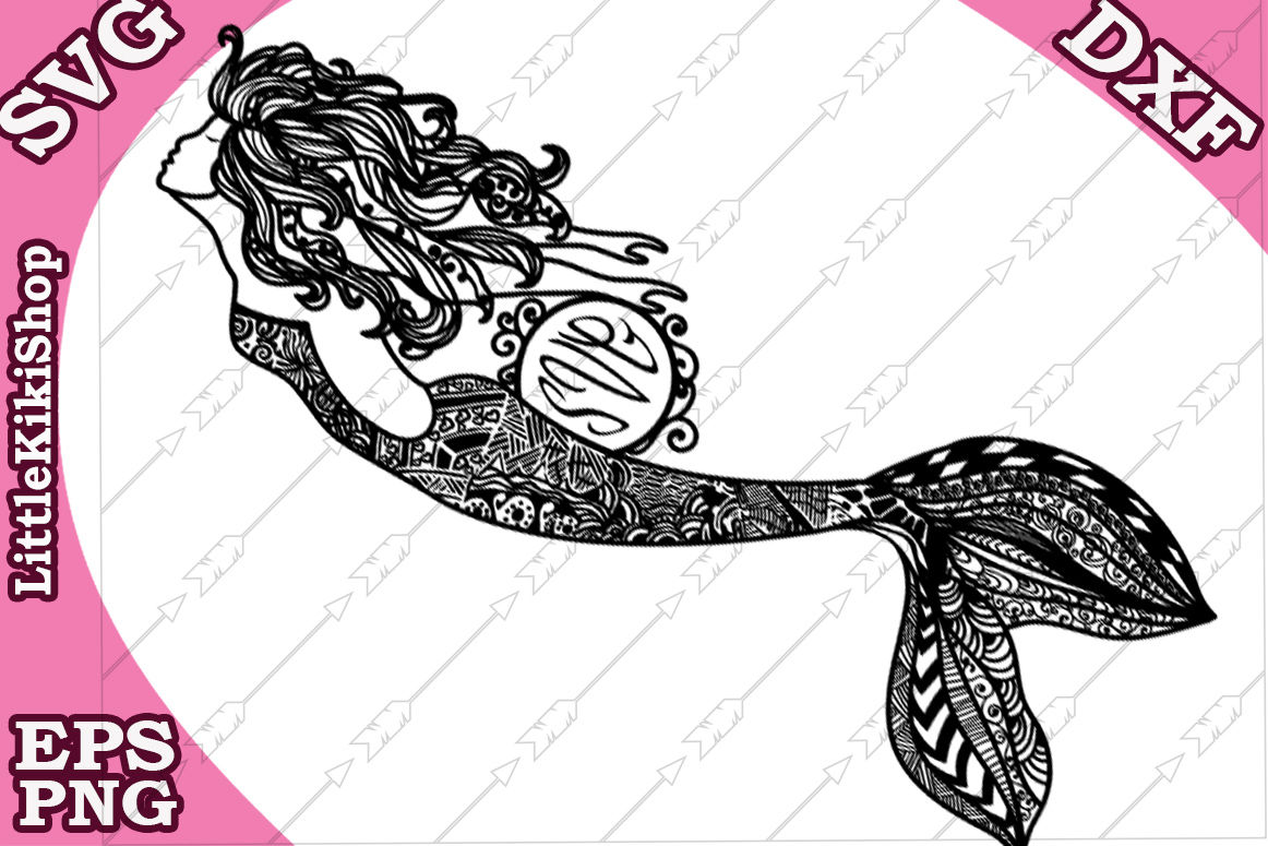 Download Zentangle Mermaid Monogram Svg, MANDALA MERMAID SVG ...