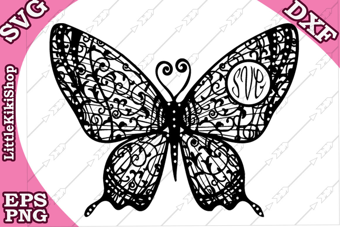 Zentangle Butterfly Monogram Svg, MANDALA BUTTERFLY By LittleKikiShop