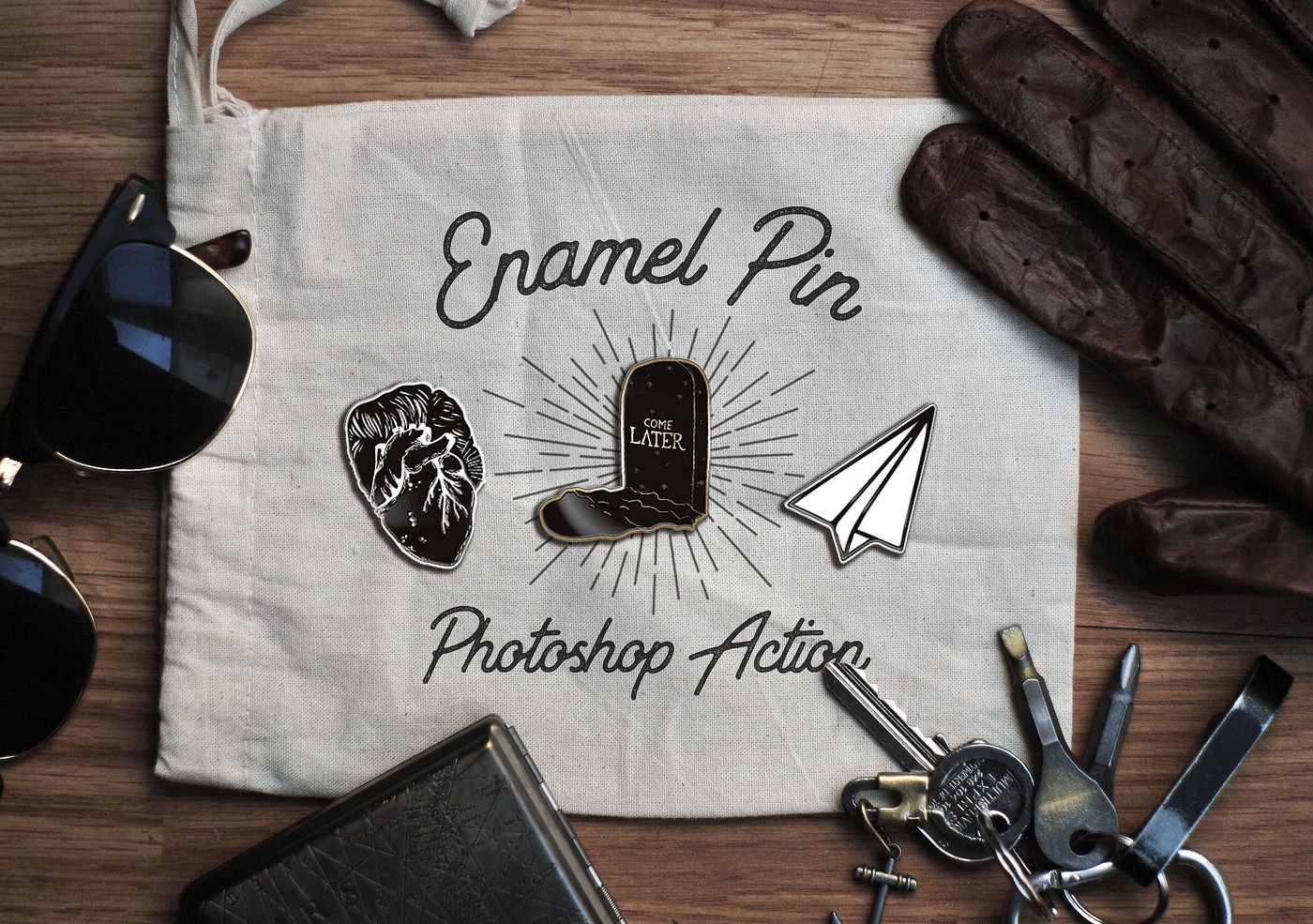 Enamel Pin Photoshop Action By Filipe Rolim Thehungryjpeg Com