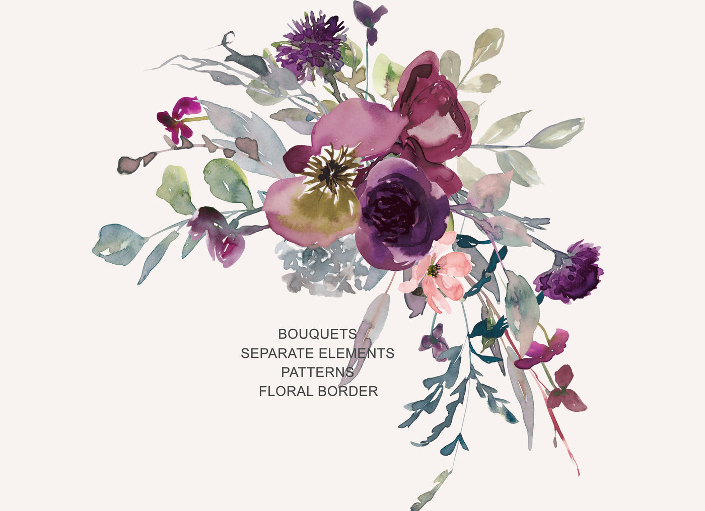 Watercolor Burgundy Elegant Flowers Arrangement Clipart By Patishop Art