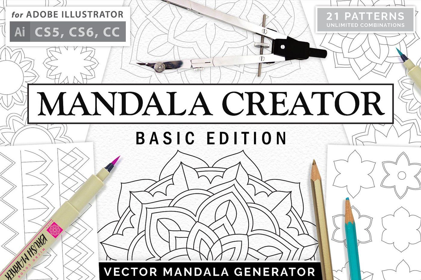 Mandala Creator Pro Basic Edition Coloringbook Mandala Kit By Vectornomad Thehungryjpeg Com