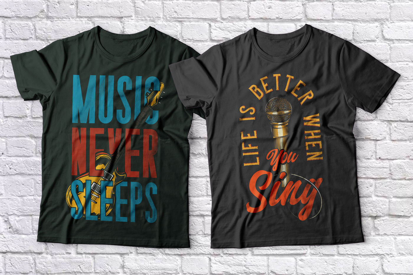 Music t-shirts set By Vozzy Vintage Fonts and Graphics | TheHungryJPEG