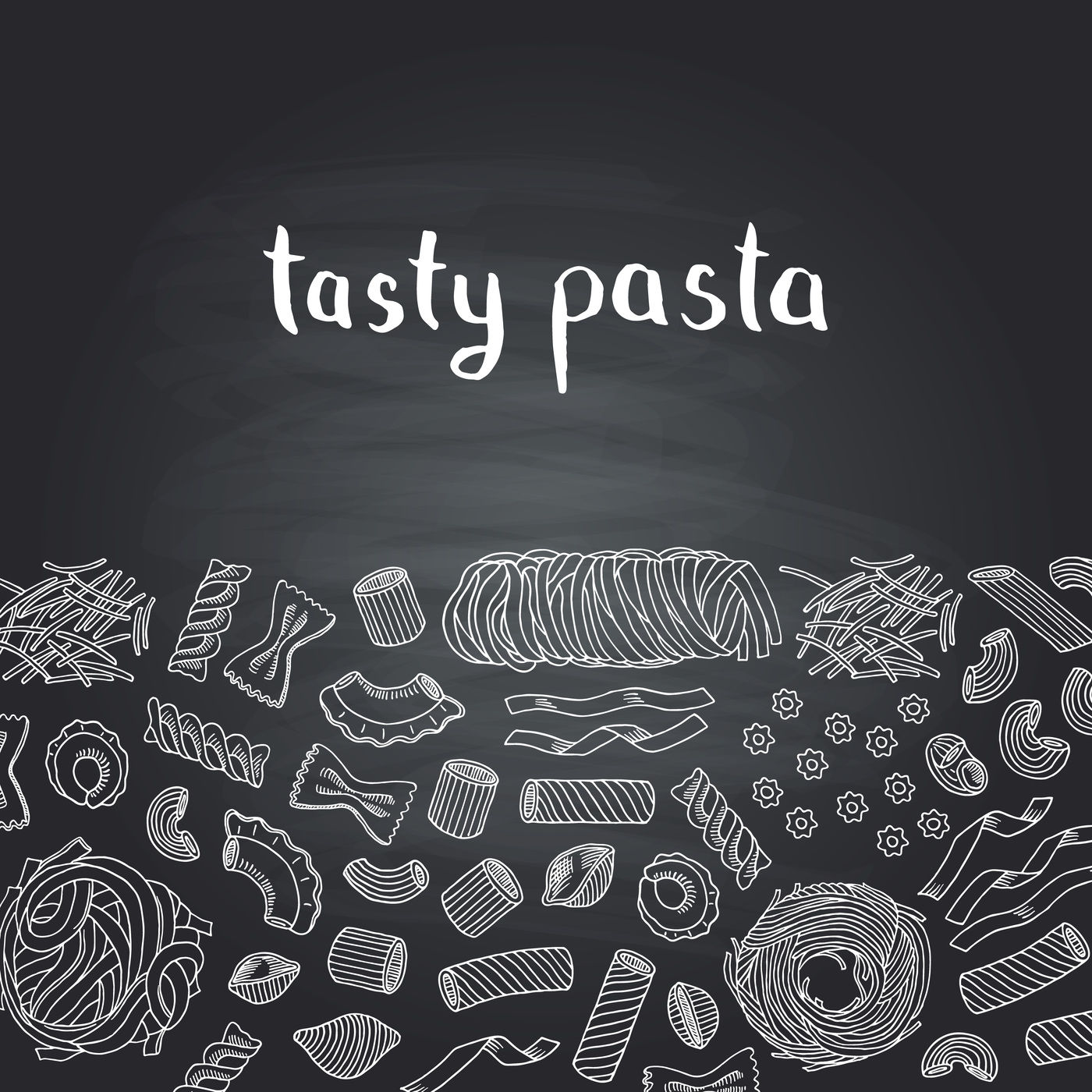 Vector Hand Drawn Contoured Pasta Types On Chalkboard Background With By Onyx Thehungryjpeg Com