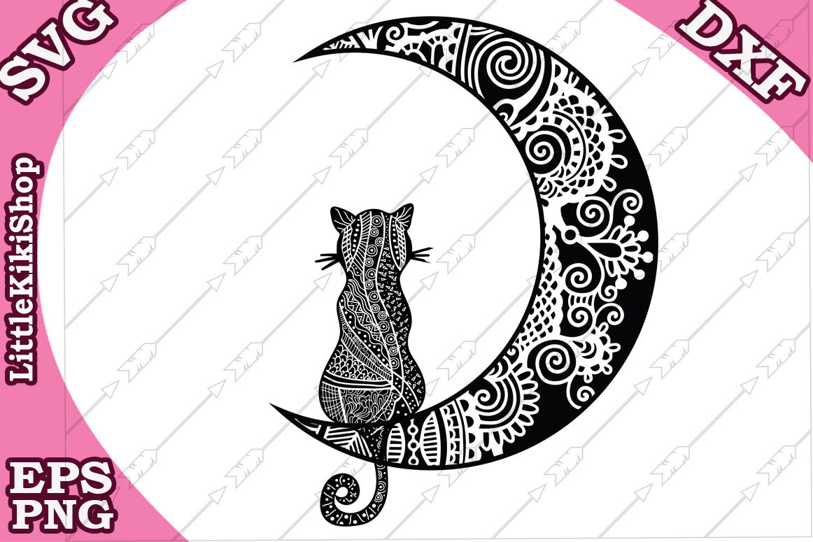 Cat And The Moon Svg Mandala Cat Svg By Littlekikishop Thehungryjpeg Com