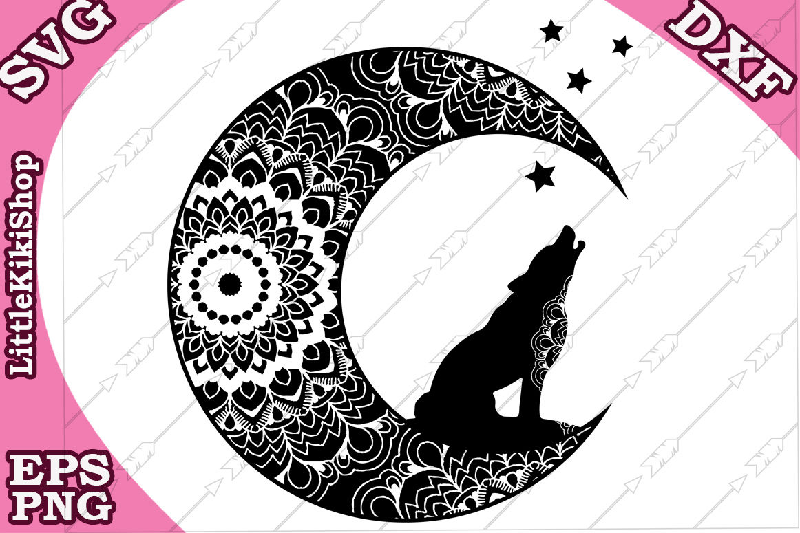 Zentagle Wolf And Moon Svg Mandala Wolf Svg By Littlekikishop